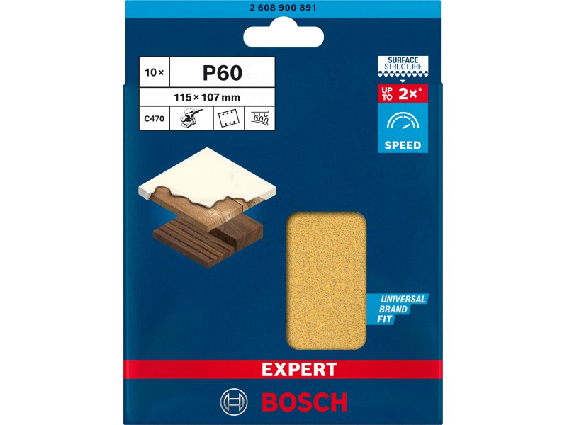 Brusni papir EXPERT C470 z 6 luknjami za vibracijske brusilnike, Dimenzije: 115x107mm, Zrnatost: 60, 2608900891 